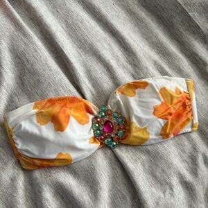 VS Floral Orange and White Strapless Bikini Top